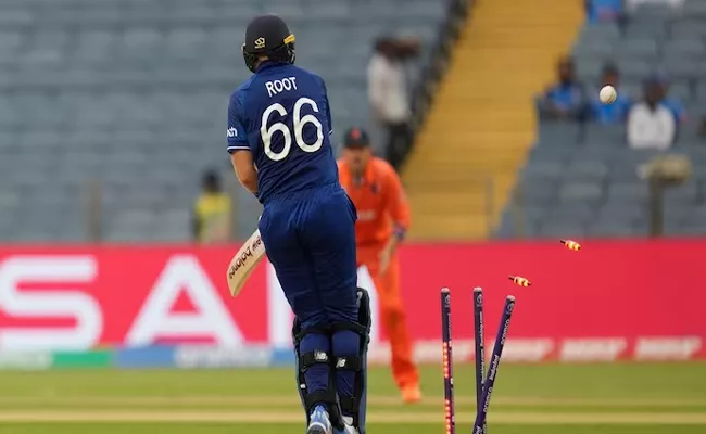 Joe Root gets nutmegged and bowled by Logan van Beek - Sakshi