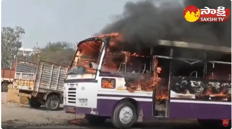 RTC Bus Catches Fire at Jeedimetla Hyderabad 