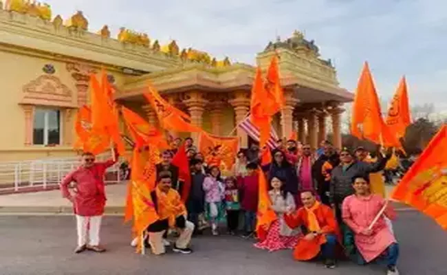 US: Hindu Americans organise car, bike rally to celebrate Pran Pratishtha of Ram Mandir - Sakshi