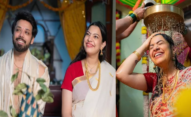 Geetha Madhuri Perform Udhaka Shanti Pooja with Nandu - Sakshi