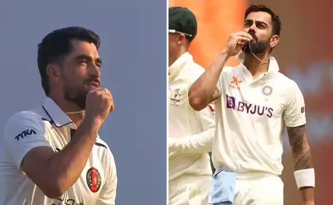 SL VS AFG Only Test: Ibrahim Zadran Virat Kohli Style Celebration After Maiden Test Century Goes Viral - Sakshi