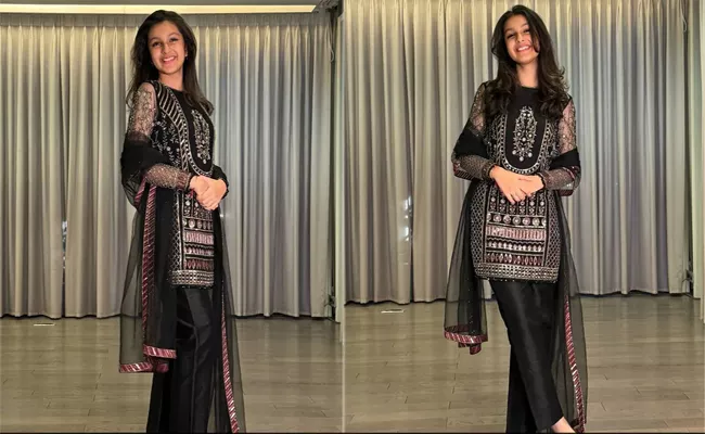 Sitara Ghattamaneni Wearing Black Embroidered Falguni Shane Peacock  - Sakshi