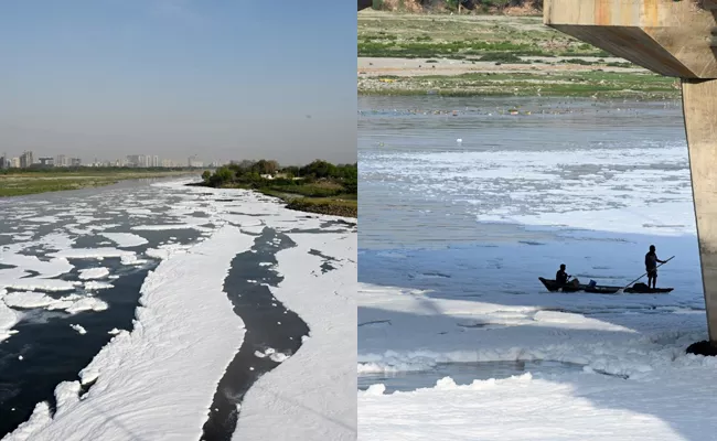 Dangerous Froth inYamuna surfaces again - Sakshi