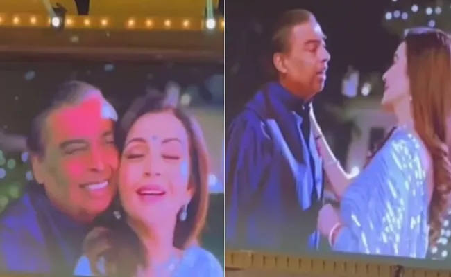 Mukesh Ambani Nita Ambani Dance on Anant Radhikas Pre Wedding Bash - Sakshi