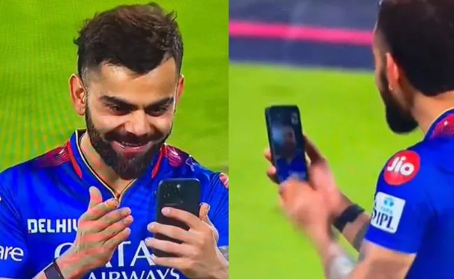 IPL 2024: Virat Kohli Talking To Family Via Video Call After His Heroics Against Punjab Kings - Sakshi