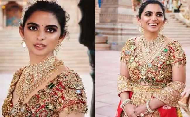 Isha Ambani Wears Blouse With Her Lehenga By Abu Jani Sandeep Khosla - Sakshi