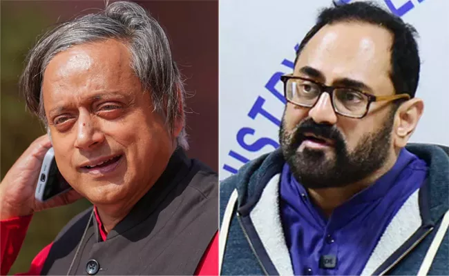 Rajeev Chandrasekhar Sends Legal Notice To Shashi Tharoor - Sakshi