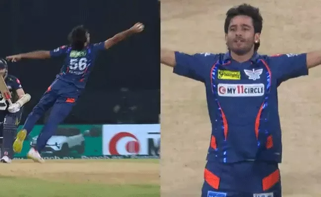 Ravi Bishnoi takes one handed stunner to dismiss Kane Williamson - Sakshi