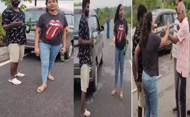 Man And Woman Drinking Alcohol at Public Place in Hyderabad