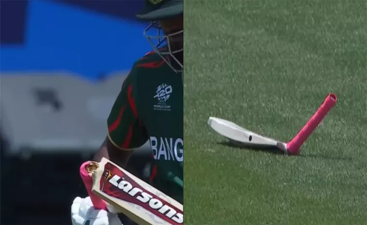 T20 World Cup 2024: Bangladesh Batter Jaker Ali Splits Bat Into Half In Frustration During South Africa Clash