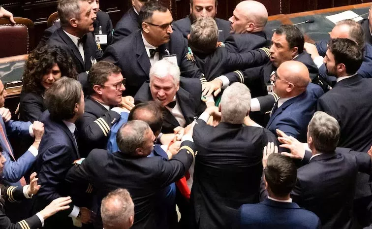 MPs Fight Each Other In Italy Parliament Video Viral