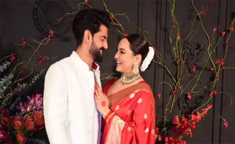 Sonakshi Sinha Flaunts Sindoor In Red Banarasi Saree At Wedding Reception