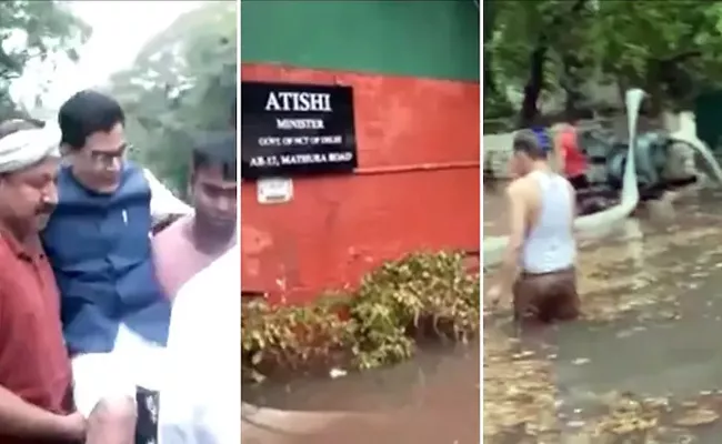 Rain in Delhi floods houses of Shashi Tharoor Atishi staff lifts MP to car