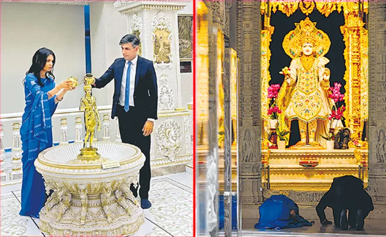 UK PM Rishi Sunak visits London Neasden Temple with Akshata Murthy on campaign trail 