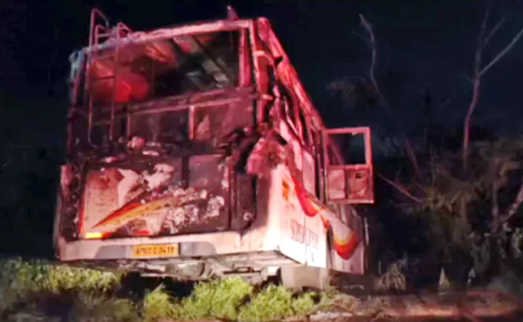 Ap Rtc Bus Caught Fire At Jadcharla In Accident