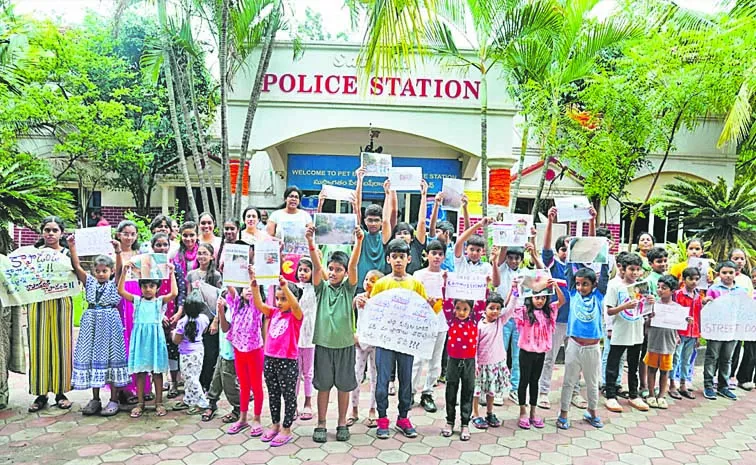 Children from Quthbullapur rally against dog menace