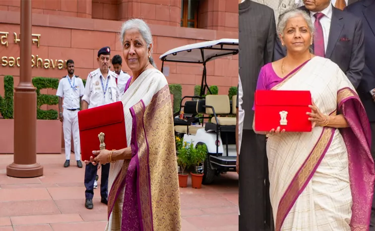  FM Nirmala Sitharaman elegant white and magenta saree for historic 7th Budget