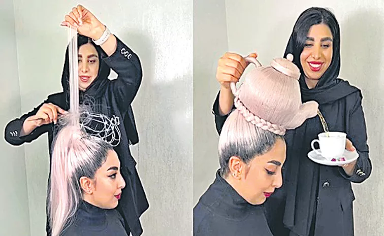 Iranian woman creates teapot hairstyle but  video viral