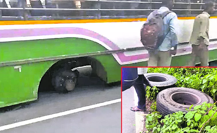 Tgrtc bus tires blown while in jagtial district: Telangana