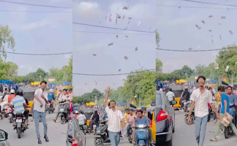  Telugu Youtuber Hulchul With Currency On Roads In Kukatpally