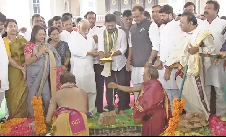 CM Revanth Bhumi Pooja For Telangana Talli Statue At Secretariat