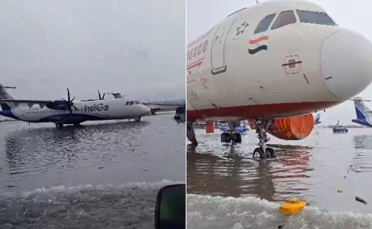 Video: Kolkata Airport Flooded Planes Parked On Waterlogged Taxiways