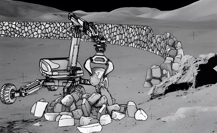 Wall Building Robot Construction on The Moon