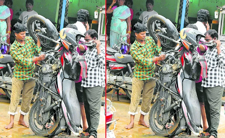 Bikes completely damaged by heavy rains and floods: Andhra pradesh