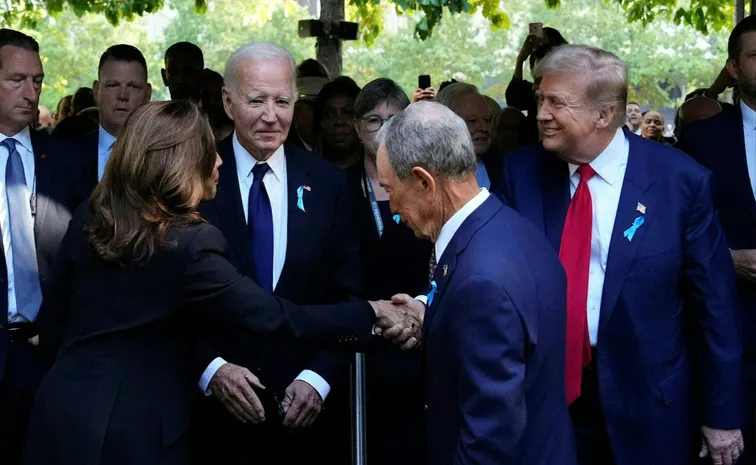 Donald Trump And Shakes Hands With Kamala Harris At World Trade Center Memorial