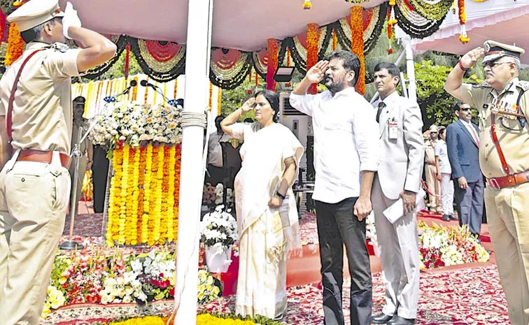 CM Revanth Reddy unfurls national flag on Telangana Praja Palana Dinotsavam