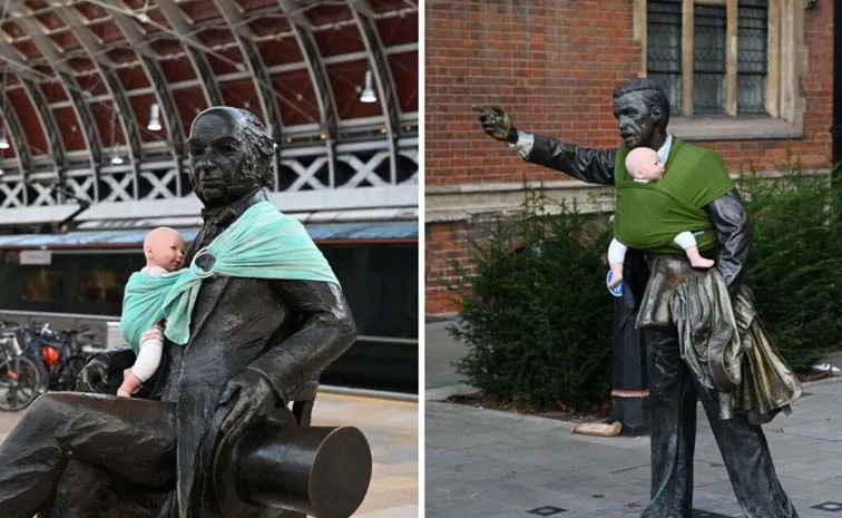 Issue Of Paternity Leave: Baby Dolls In Slings Are Being Tied To Statues In The UK 