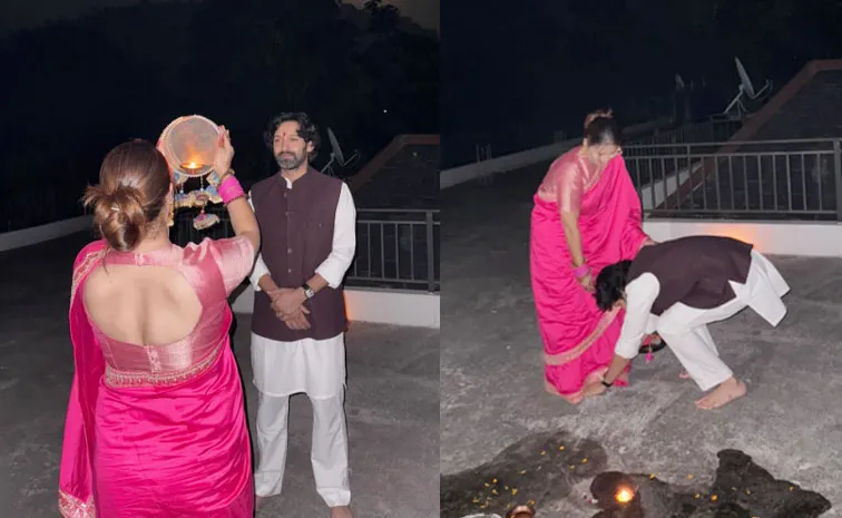 Vikrant Massey Touches Wife Sheetal Thakur Feet on Karwa Chauth