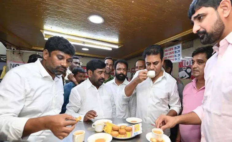 KTR Drinks Irani Chai And Osmania Biscuit At Namplally Cafe