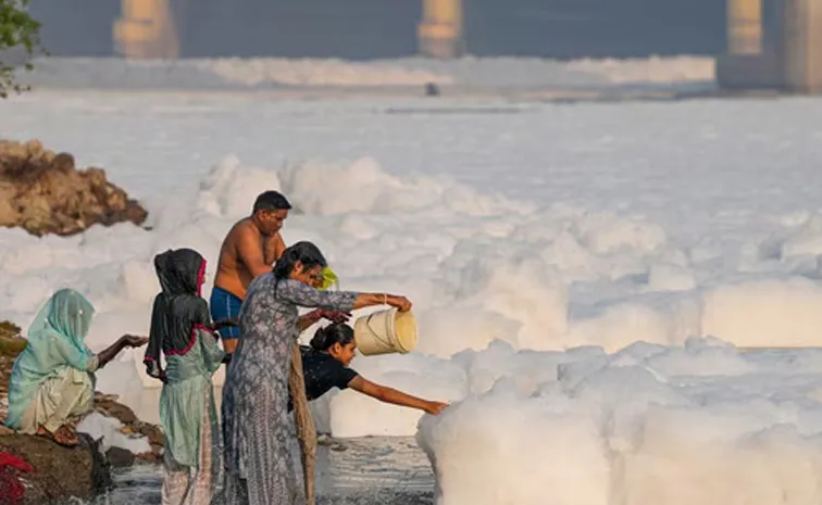 Foam Seen Floating on The Yamuna