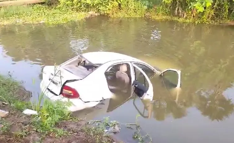 Two Life End After Car Plunges Into Canal In Krishna District