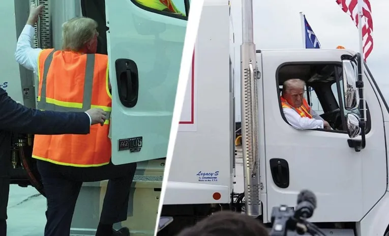 Donald Trump rides garbage truck, says in honour of Kamala, Biden