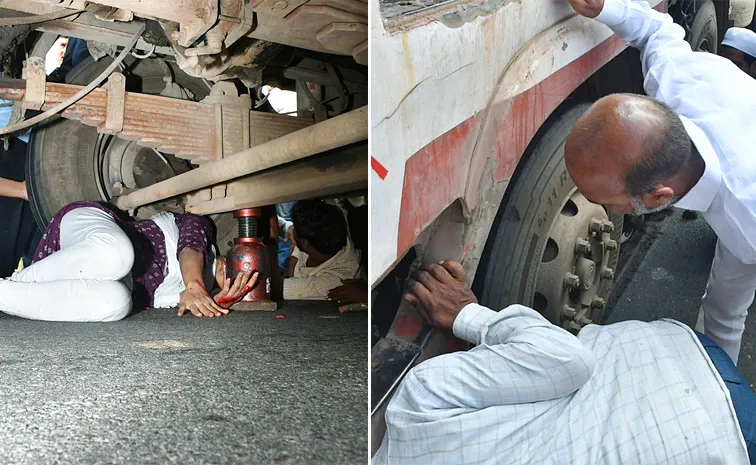 minister bandi sanjay helps lorry accident woman in karimnagar