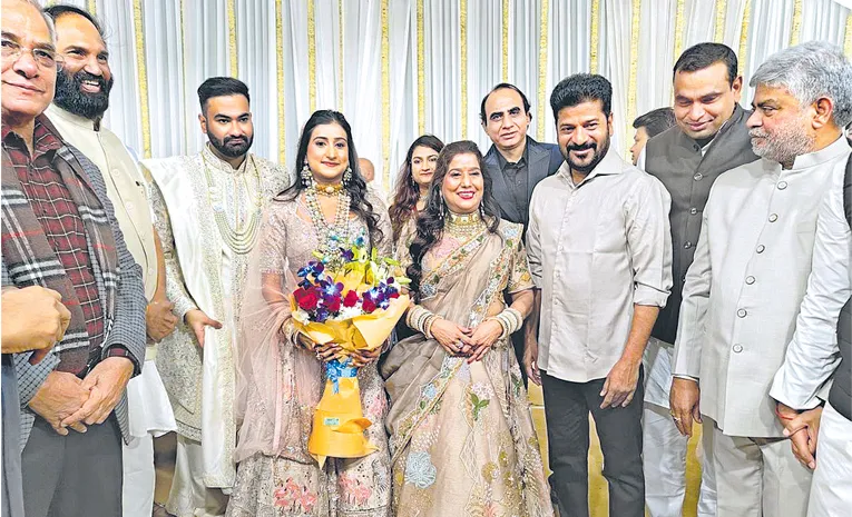  CM Revanth Reddy attends reception of Om Birla's daughter in Delhi