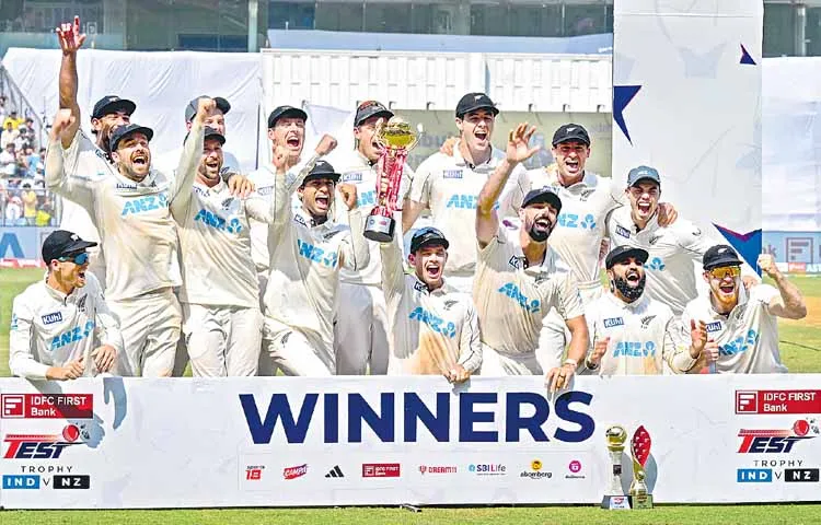 Newzeland Becomea First team to inflict a 3-0 whitewash on India in India. 