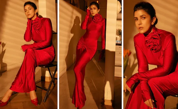 actress Nimrat Kaur  photoshoot in red sleek bodycon dress