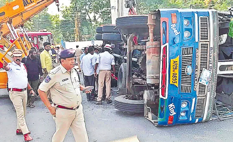 Diesel Tanker Overturns in Secunderabad