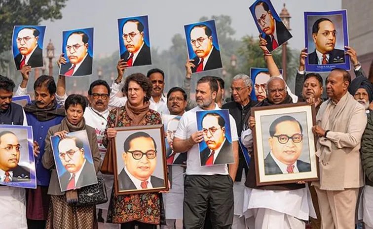 Congress MPs Protest At Parliament With Jai Bhim Slogans