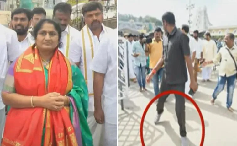 Minister Savitha Security Personnel Entered The Srivari Temple Premises With Shoes