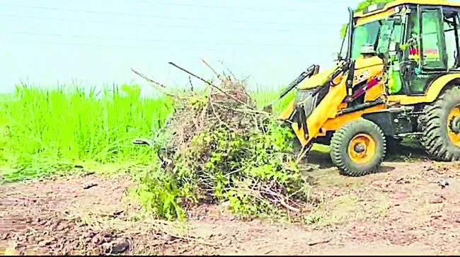 అక్రమంగా సాగుచేస్తున్న పంటలు ధ్వంసం 