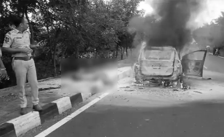 Fire In Car At Ghatkesar Near Hyderabad