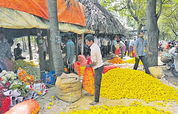 A village bustling with flower cultivation