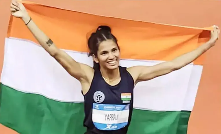 Jyothi Yarraji wins the womens 100m hurdles gold medal