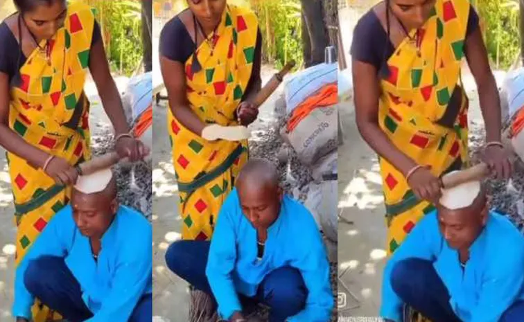 Married woman making rotis on husband bald head video goes viral 