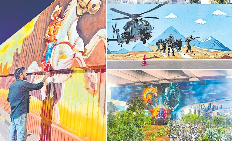 hyderabad flyovers get colourful makeover