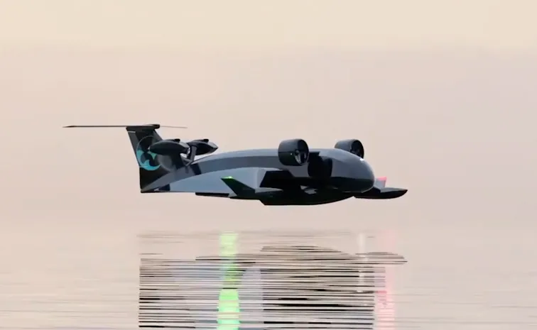 Flying Ship With Wings on Ocean to Fly 10x Faster Than a Boat